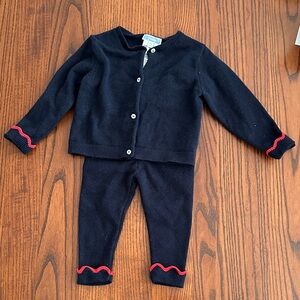 Jacadi Navy Baby Cardigan and Pants Set with Red Trim